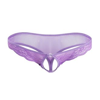 Generic Lingerie Mens Personality Casual Mini Thong Underwear T Pants Transparent Lace (Purple, One Size)