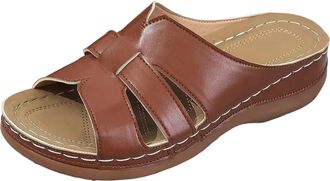 Generic Womens Hollow Solid Color Fashion Thick Soled Slippers Non Slip and Lightweight Womens Sandals Open Toe Wedge Sandals With Arch Support (Brown, 3.5)