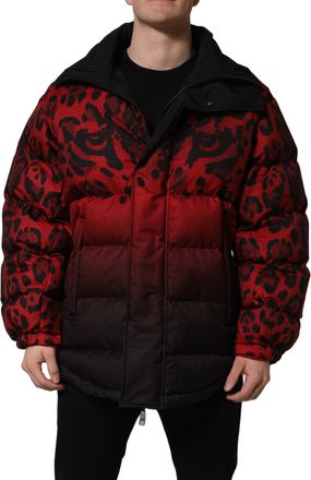 Dolce & Gabbana Mens Red Black Reversible Animal Print Puffer Coat Jacket Polyester Clothing