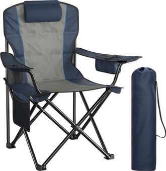 Woltu Woltu 1 Silla De Playa Plegable Con Compartimento Para Nevera, Portavasos Y Bolsillo Lateral, Para Exteriores, Negro Y Azul Oscuro