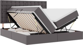 vidaXL Cama Con Almacenamiento Y Led Gris 180 X 200 Cm Cuero Sint&eacute;tico Vidaxl