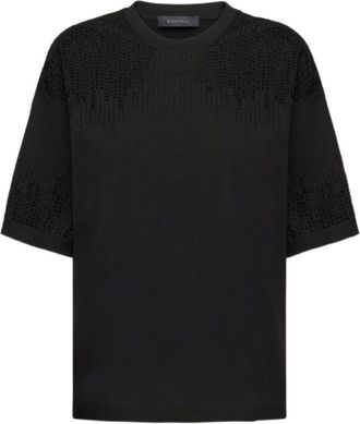 Elena Miro Tops, Dames, Zwart, L, Katoen, T-shirt met borduursel