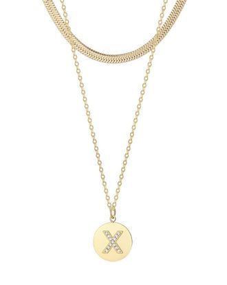 Adornia 2Pc 18K Plated Initial And Herringbone Necklace Set