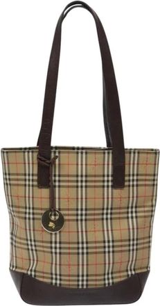 Burberry Pre-owned Tote Bags, female, Beige, Size: ONE SIZE Pre-owned Haymarket Check Tote Bag
