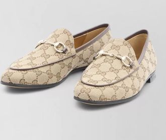 Gucci jordaan canvas loafers gold hardware leather