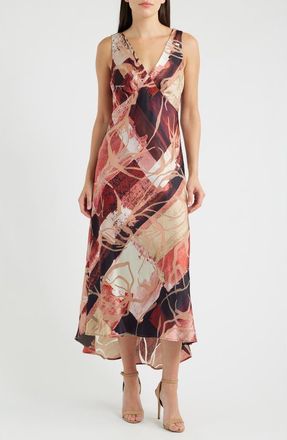 DKNY Floral Mixed Print Satin Dress in Desert Clay at Nordstrom, Size 16