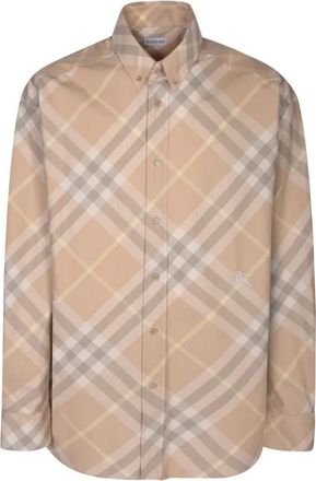 Burberry Geruit katoenen overhemd - Heren - Casual Overhemden - Beige - L - Katoen - Overhemden
