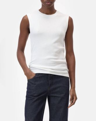 Closed Crewneck Cotton Tank Top In Ivory