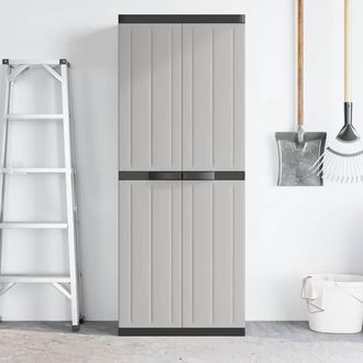 Berkfield Home Outdoor Storage Cabinet Grey & Black 65x37x165 cm PP | Size: 65 x 37 x 165 cm