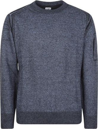 C.P. Company Gebreide trui met ronde hals van fleece - Heren - Ronde hals truien - Blauw - 2XL - Wol - Truien & Vesten
