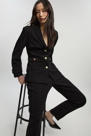 Karen Millen Petite Military Single Breasted Blazer in Black at Nordstrom, Size 10