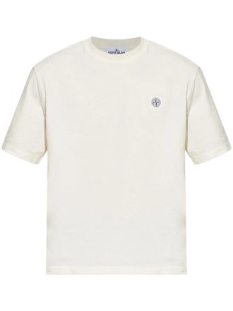 Stone Island Ss Embroidered Logo White Cotton T-Shirt