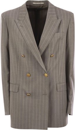 Tagliatore Womens Stretch Wool Double-breasted Pinstripe Blazer - Grey - Size EU 46 (Womens)
