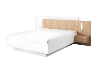 Vente-Unique Cama con mesitas de noche 160 x 200 cm - 2 cajones - Con LEDs - Blanco y natural - FRANCOLI