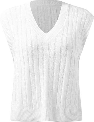 Generic Ladies Sleeveless Knitted Vest UK Sleeveless Womens Ladies Polo Roll Neck Turtle Jumper Knitwears Women Sweater Vest Chunky Knitted Vest Tank Top Whit