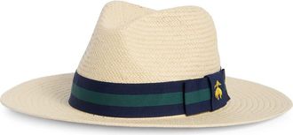 Brooks Brothers Stripe Grosgrain Band Fedora in Natural/Navy Green at Nordstrom Rack, Size Large/x-Large