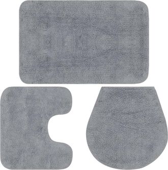 vidaXL Conjunto De Alfombrillas De Ba&ntilde;o De Tela 3 Piezas Gris Vidaxl