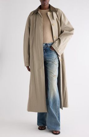 Acne Studios Belted Technical Cotton & Nylon Trench Coat in Khaki Grey at Nordstrom, Size 10 Us