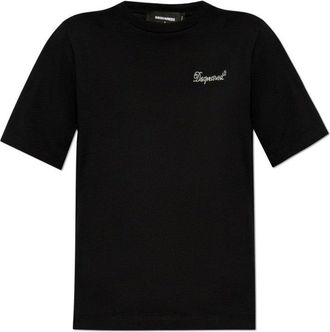 Dsquared2 Cotton T-Shirt With Rhinestone Logo Detail
