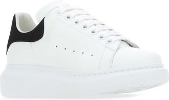 Alexander McQueen Leather with Black Suede Heel Sneakers - White
