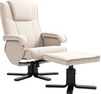 OEM Sill&oacute;n Relax Reclinable Con Reposapi&eacute;s Giratoria Tapizado En Lino Con Base De Madera Beige