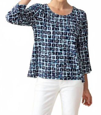 Habitat Core Travel Cubism Pleated Sleeve Tee Top In Navy