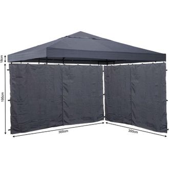 Quick-Star Quick-star - Set Ersatzdach und 2 Seitenteile f&uuml;r Pavillon 3x3m Grau ral 7012 Pavillondach Ersatzbezug Seitenwand mit Rei&szlig;verschluss