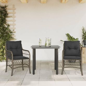 vidaXL Vidaxl - Sillas Y Mesita De Jard&iacute;n Con Cojines 3 Piezas Rat&aacute;n Pe Gris