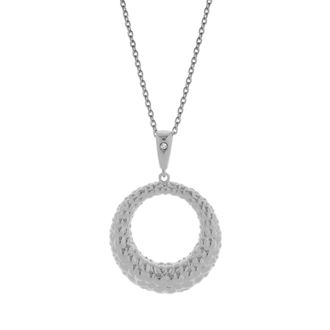 LuvMyJewelry Miravel Sterling Silver 0.01 Ct Diamond Textured Circle Pendant Necklace