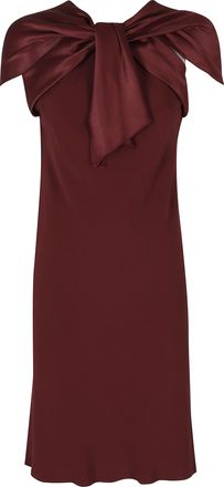 Alberta Ferretti Red Enver Satin V-Neck Bow Detail Viscose Mini Dress