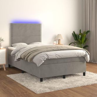 vidaXL Vidaxl - Cama Box Spring Colch&oacute;n Y Led Terciopelo Gris Claro 120x200 Cm