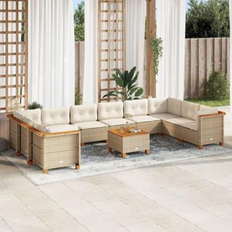 vidaXL Set De Sof&aacute;s De Jard&iacute;n 11pzas Con Cojines Rat&aacute;n Sint&eacute;tico Beige Vidaxl