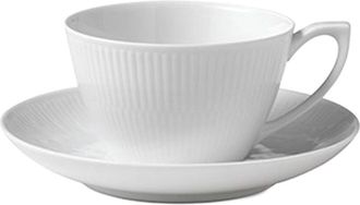 ROYAL COPENHAGEN White Fluted Tea Cup & Saucer