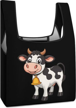 Generic Cow Dairy Farming Shopping Bag Reusable Grocery Tote Bag Foldable Handbag for Travel Picnic