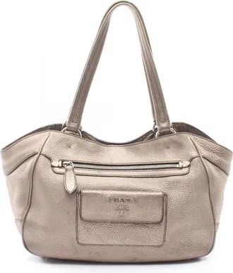 Prada Brown Leather Handbag Tote Bag (Pre-Owned)