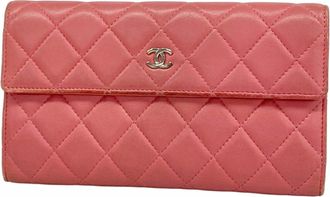Chanel Pink Leather Long Wallet (Bi-Fold) (Pre-Owned)