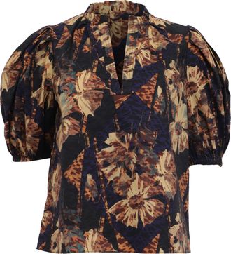 Ulla Johnson V-Neck Blouse in Floral Print Cotton