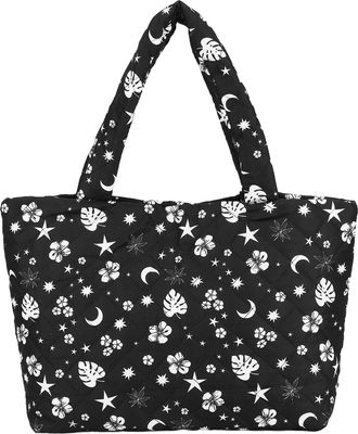 Generic Women Floral Puffy Padded Tote Shoulder Bag Large Capacity Daily Use (Star Moon) (style4)