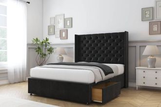 Comfort Beds Selena Plush Divan Base 2 Drawers - 54 Wingback in Black | Size: King