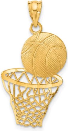 Diamond2Deal 14k Yellow Gold Satin Diamond-Cut Basketball and Net Pendant