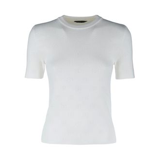 Balenciaga BB Monogram Open-knit Top - female - Balenciaga - Round-neck Knitwear - White - L - Knitwear
