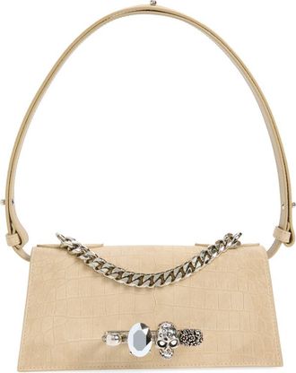 Alexander McQueen Mini Jeweled Croc Embossed Suede Top Handle Bag in Zinc at Nordstrom