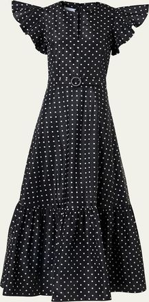 Akris Belted Polka Dot Flutter-Sleeve Dress