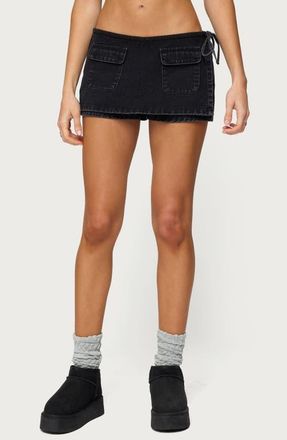 Edikted Giselle Wrap Low Rise Denim Miniskort in Black-Washed at Nordstrom, Size X-Small