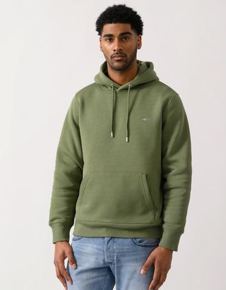 GANT Mens GANT Mens Regular Fit Shield Logo Pullover Hoodie - 379 Dry Herb Green - Tan - Size: 40