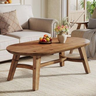 Tribesigns Tribesigns Oval Coffee Table, 120 cm Solid Wood Living Room Table, Natural Pine Solid Wood Coffee Table, Modern Center Accent Furniture