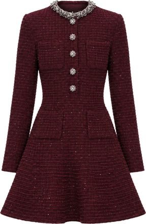 Self Portrait BORDEAUX KNITTED MINI-DRESS WITH EMBELLISHMENTS - Self-portrait - Woman