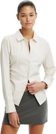 Cotton On Womens Peyton Gathered Long Sleeve Shirt in Grey Pinstripe at Nordstrom, Size 0