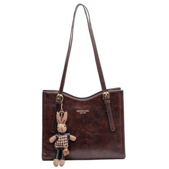 Generic Women Vintage Shoulder Bag with Pendant Slouchy Tote Purse Large Capacity Fashion Shoulder Bag Ladies Travel Handbag (Brown)