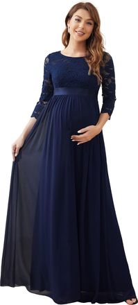 Ever-pretty Womens Round Neck Empire Waist Lace Elegant Half Sleeves A Line Floor Length Maternity Evening Dresses Navy Blue 20UK